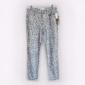 Current/Elliott Women's 29 The High Waist Stiletto Jeans Blue Inky Leopard 32x27